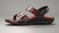 Red and black Casual Style leather Sandal with white background and copy space for text and logo