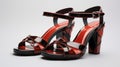 Red and black Casual Style leather Sandal with white background and copy space for text and logo