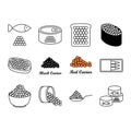 Red and black caviar icons set