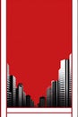 a red and black cityscape with skyscrapers on it