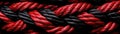 Red Black Close Up Very Detailed Pattern Of Ropes Panoramic Banner. Generative AI