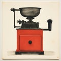 Red And Black Coffee Grinder Print With Realistic Usage Of Light And Color