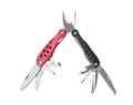 Red and black compact portable multitool isolated on white