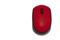 Red-black computer mouse on a white background close up. Royalty Free Stock Photo