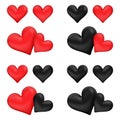 Red and black Couple hearts symbol element 4 color style