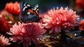 Stunning Macro Shot Of Red Admiral Butterfly On Anemone