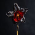 Red And Black Daffodil With Gold And Red Accents In Moody Studio Photography