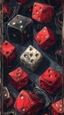 Red and Black Dice Scattered on a Dark Textured Background Royalty Free Stock Photo