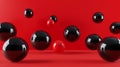 red and black Floating spheres empty space for product show. Generative Ai