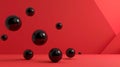 red and black Floating spheres empty space for product show. Generative Ai