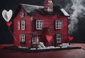 red black friendly board one hearts house drawing together white happy chimney form love textural home concept roof chalk family