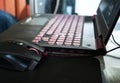 A red-black gaming laptop