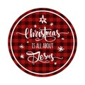 Red Black Gingham Buffalo Lumberjack Tartan Checkered quilt plaid pattern background texture.Circle round New Year ball frame