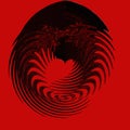 red and black graphic design. spiral and spikes. heart shaped center.