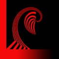 red and black graphic design. swirling ring shape and curved pattern