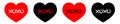 Red, black heart line icon set. Xoxo phrase sketch saying. Hugs and kisses. Happy Valentines day sign symbol. Cute graphic object