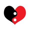 Red and black heart in yin-yang style for valentines design, cards about love, wedding Royalty Free Stock Photo