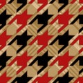 Red and black houndstooth collage pattern fabric swatch