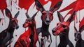 red and black kangaroo A canvas style with abstract shapes and kangaroos. The canvas is colored with acrylic and oil,