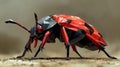 A red and black ladybug with a large antennae on its head, AI