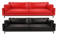 Red and Black leather sofa white and black background