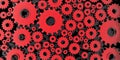 Red and black mechanical 3D manufacturing, metal gears cog cogs black background Royalty Free Stock Photo