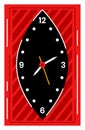 Red and black modern wall clock design, minimalist clock face with dots for hours. Time management and contemporary