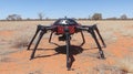 Red and Black Multirotor Drone in Arid Landscape Royalty Free Stock Photo