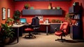 A red and black office, with two chairs and a desk Royalty Free Stock Photo