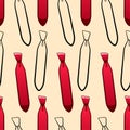 Red and black outline style neckties seamless pattern on beige background Royalty Free Stock Photo