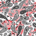 Red and black paisley pattern. Decorative ornament design.