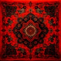 A red and black patterned rug