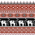 Red black Pixel art traditional Thai elephant ethnic geometric abstract textile pattern illustration  design Royalty Free Stock Photo