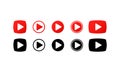 Red and black play icon set. Multimedia buttons. Vector flat cartoon illustration for web sites and banners design Royalty Free Stock Photo