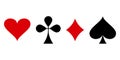 Red and black poker card suit: heart, club, diamond and spade. Vector illustration