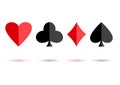 Red and black poker card suits: hearts, clubs, spades and diamonds with colored shadow. Vector illustration Royalty Free Stock Photo