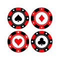 Red and black poker gaming chips vector set. Casino tokens coins. Royalty Free Stock Photo