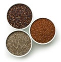 Red and black quinoa and chia seeds. Royalty Free Stock Photo