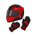 Red and Black Racing Helmet and Gloves Illustration Royalty Free Stock Photo