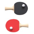 Red and black rackets for table tennis with white ball isolated on white background Royalty Free Stock Photo