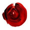 Red black rose textured acrylic circle. Watercolour stain on white background.