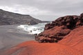 Red and black sand on ava beach on Lanzarote, Spain Royalty Free Stock Photo