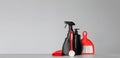 Red and black set of tools and tools for cleaning the kitchen. Royalty Free Stock Photo
