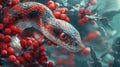 A red and black snake is on a branch with berries Royalty Free Stock Photo