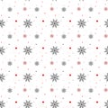 Red and black Snowflake seamless pattern. Snow on white background. Abstract wallpaper, wrapping decoration. Symbol winter, Merry Royalty Free Stock Photo