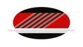 Red and Black Striped Oval Plate, vector design Generative AI Royalty Free Stock Photo