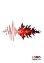 Red and black stylized flame design on the right combines with a red waveform on the Royalty Free Stock Photo