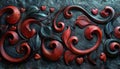 Red-Black Swirls: Ornate Carved Water Heart & Vibrant Textures, generative ai Royalty Free Stock Photo