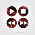 Red, black tartan icon, four music control buttons