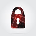 Red, black tartan isolated icon - closed padlock